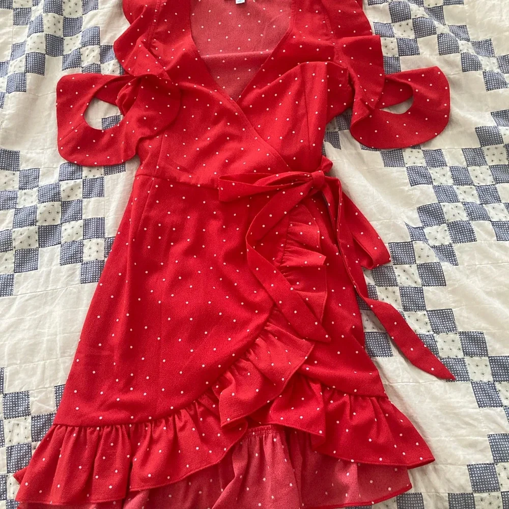 She + Sky Vibrant Red Ruffle Mini Dress - Picture 3 of 4